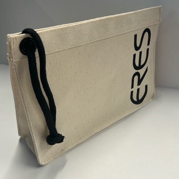 Eres Beige Cream Canvas Double Snap Wristlet Pouch Clutch - Picture 1 of 3